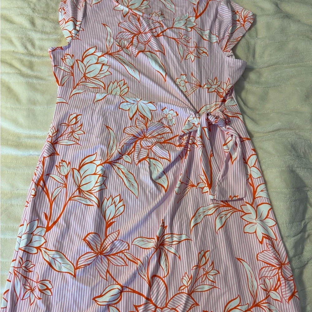 Talbots Pink Floral Asymmetrical Wrap Dress - Picture 1 of 7